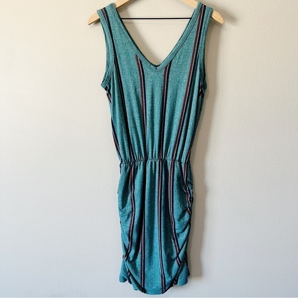 Sundry NEW Teal Stripe Scrunch Dress Sleeveless V-Neck Size 2 = Medium 8/10 - Picture 6 of 10